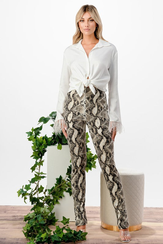 Python Pint Tuck Pant With Side Slit