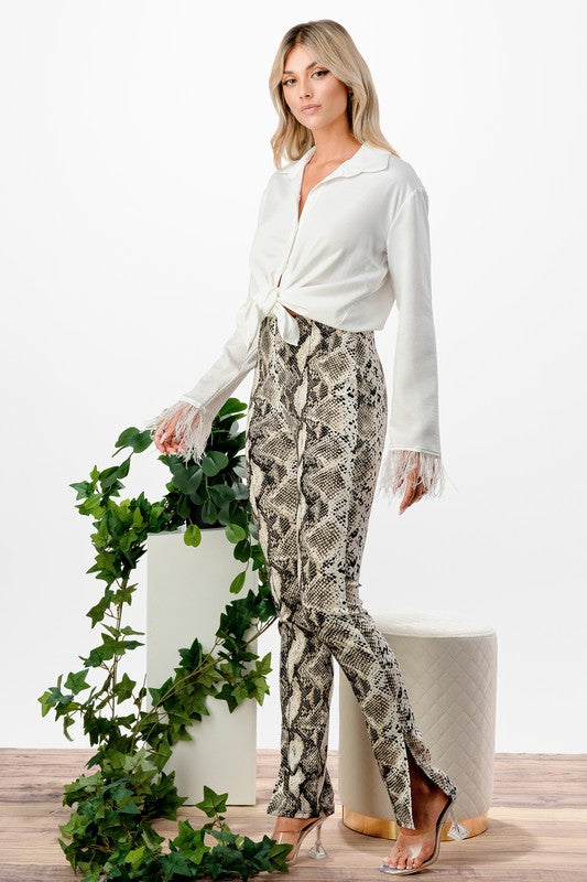 Python Pint Tuck Pant With Side Slit