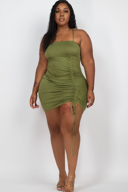 Curvy Ruched Drawstring Miniskirt Dress