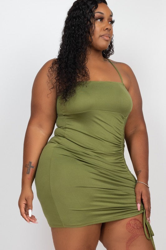Curvy Ruched Drawstring Miniskirt Dress
